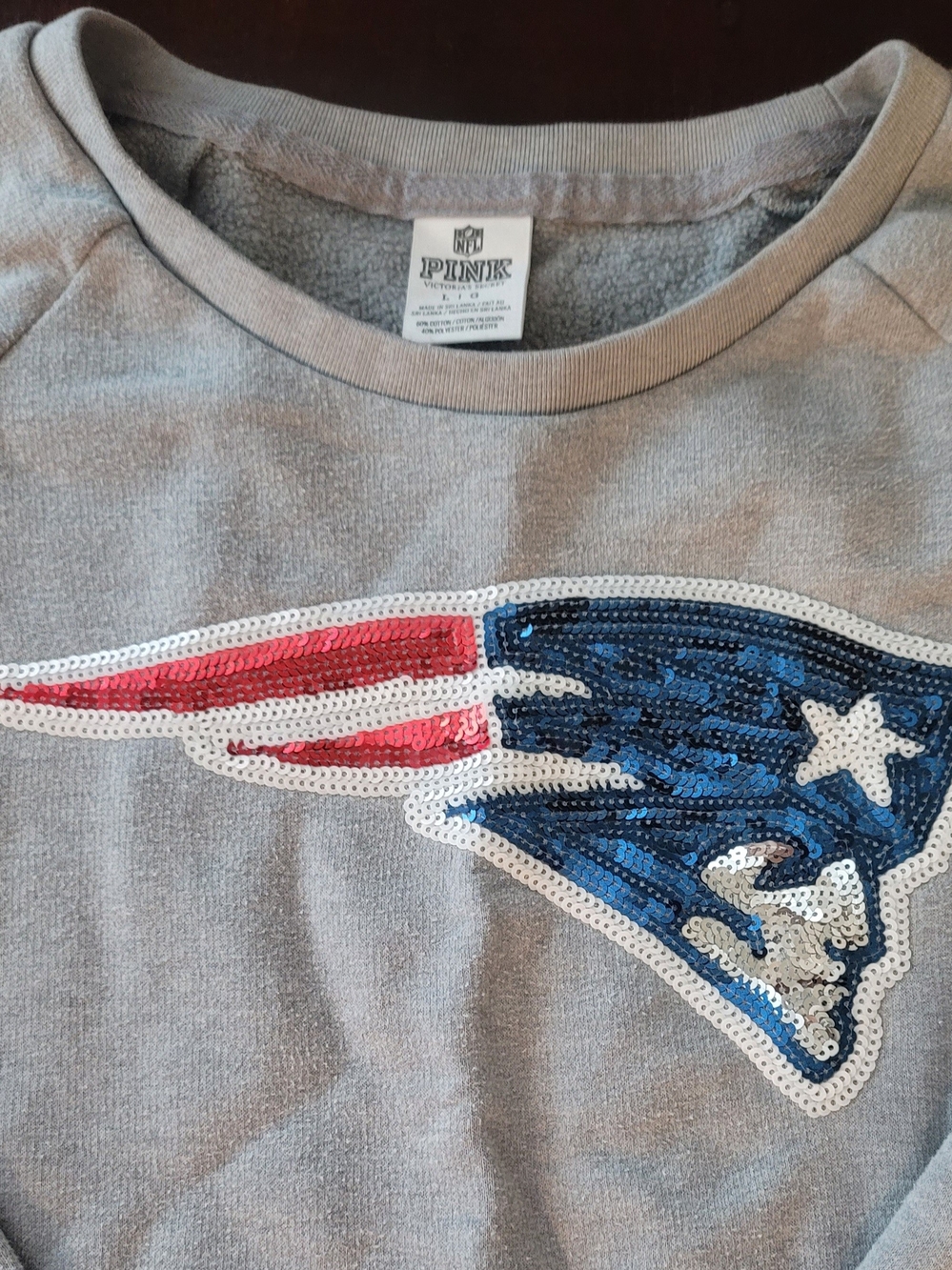 Victoria's Secret Gray Sweatshirt with Sequin New England PatriotsLogo - Picture 2 of 5